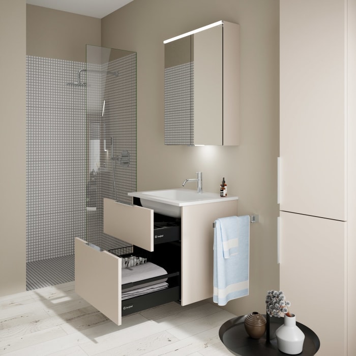 burgbad Eqio Waschtischkombination mit Mineralguss-Waschtisch, 62 cm, mit Griff G0146