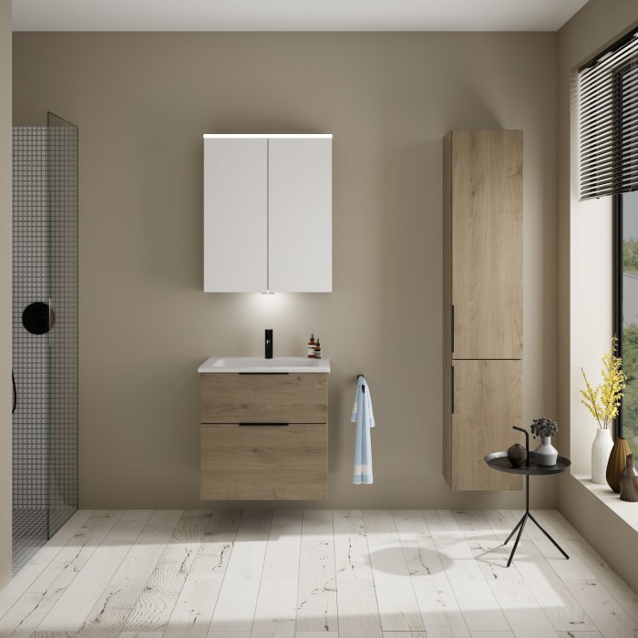 burgbad Eqio Waschtischkombination mit Mineralguss-Waschtisch, 62 cm, mit Griff G0200