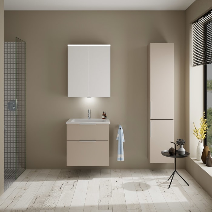 burgbad Eqio Waschtischkombination mit Mineralguss-Waschtisch, 62 cm, mit Griff G0146