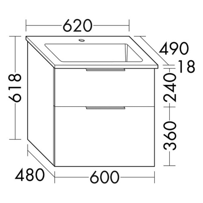 burgbad Eqio Waschtischkombination mit Mineralguss-Waschtisch, 62 cm, mit Griffleiste G0251