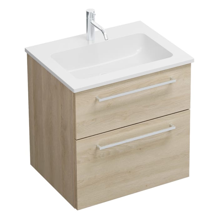 burgbad Eqio Waschtischkombination mit Mineralguss-Waschtisch, 62 cm, mit Stangengriff P95