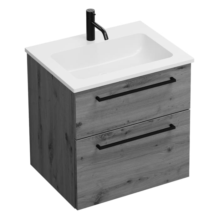 burgbad Eqio Waschtischkombination mit Mineralguss-Waschtisch, 62 cm, mit Stangengriff G0234