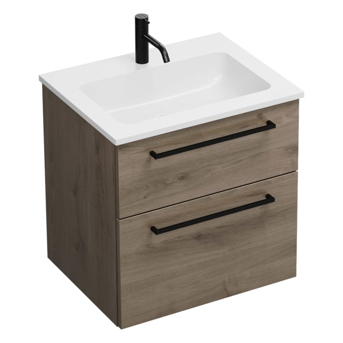 burgbad Eqio Waschtischkombination mit Mineralguss-Waschtisch, 62 cm, mit Stangengriff G0234