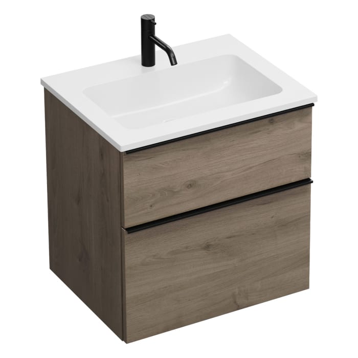 burgbad Eqio Waschtischkombination mit Mineralguss-Waschtisch, 62 cm, mit Griffleiste G0252