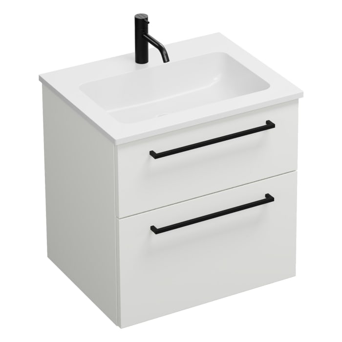 burgbad Eqio Waschtischkombination mit Mineralguss-Waschtisch, 62 cm, mit Stangengriff G0234