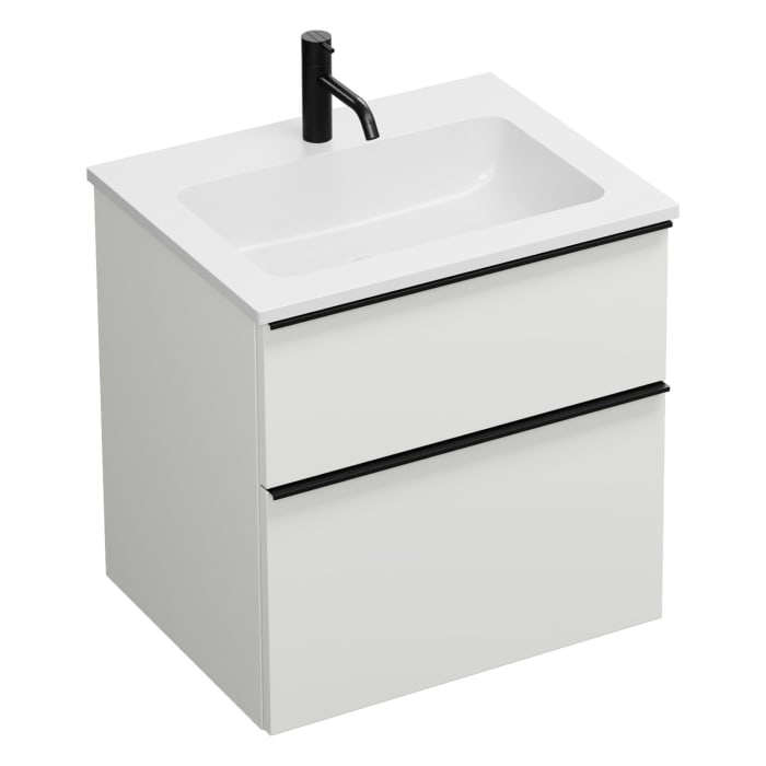 burgbad Eqio Waschtischkombination mit Mineralguss-Waschtisch, 62 cm, mit Griffleiste G0252