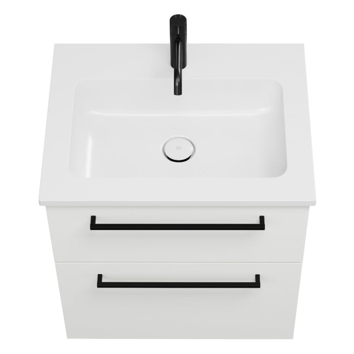 burgbad Eqio Waschtischkombination mit Mineralguss-Waschtisch, 62 cm, mit Stangengriff G0234