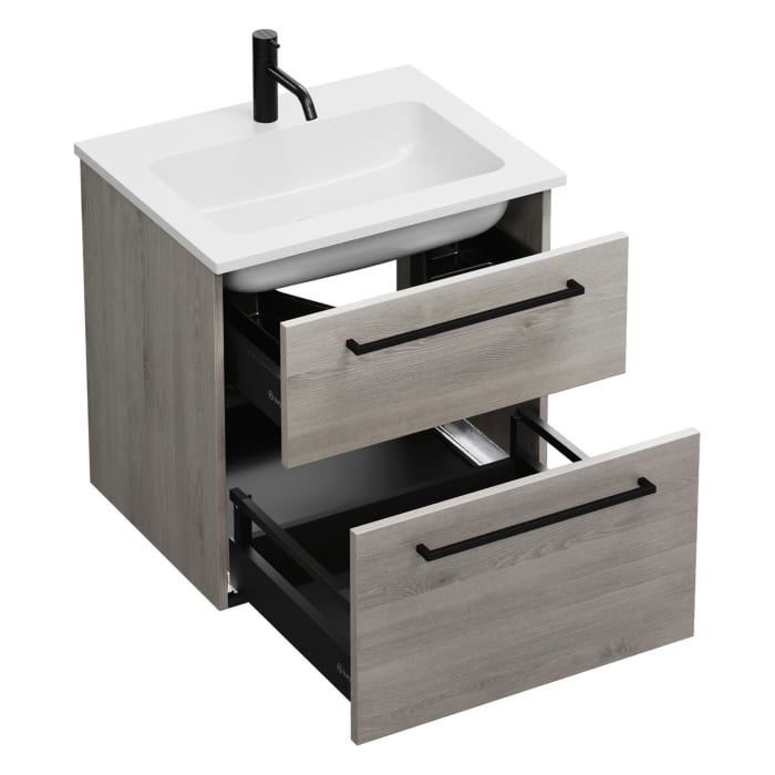 burgbad Eqio Waschtischkombination mit Mineralguss-Waschtisch, 62 cm, mit Stangengriff G0234