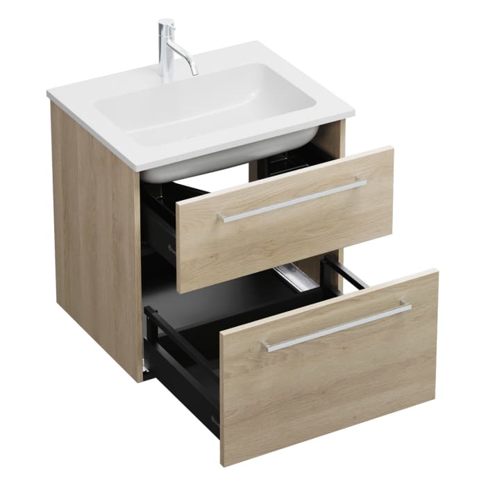 burgbad Eqio Waschtischkombination mit Mineralguss-Waschtisch, 62 cm, mit Stangengriff P95