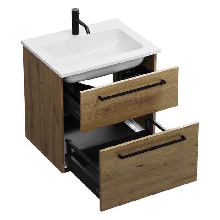 burgbad Eqio Waschtischkombination mit Mineralguss-Waschtisch, 62 cm, mit Stangengriff G0234