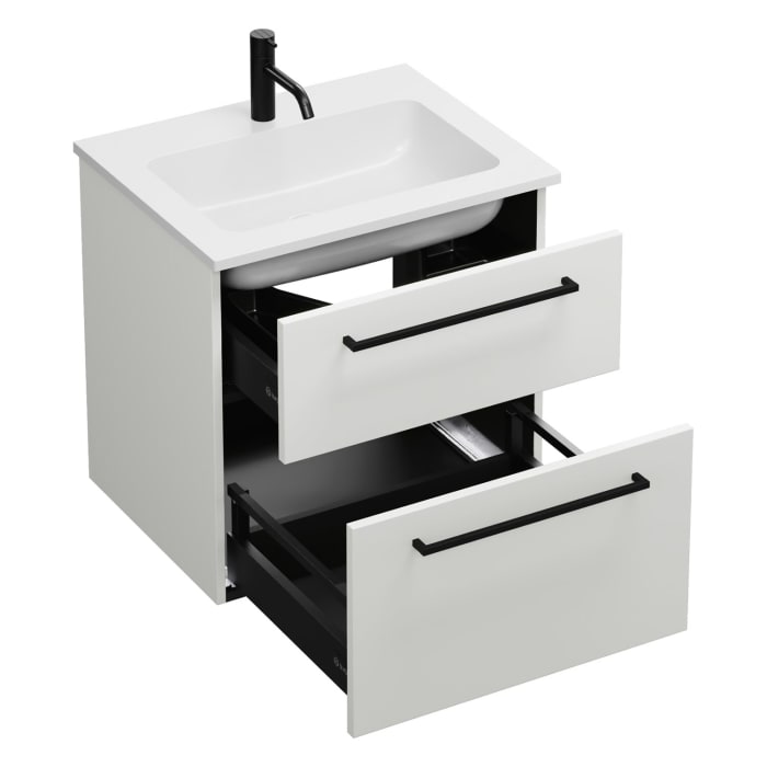 burgbad Eqio Waschtischkombination mit Mineralguss-Waschtisch, 62 cm, mit Stangengriff G0234