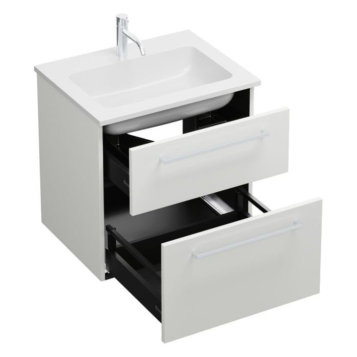 burgbad Eqio Waschtischkombination mit Mineralguss-Waschtisch, 62 cm, mit Stangengriff P95