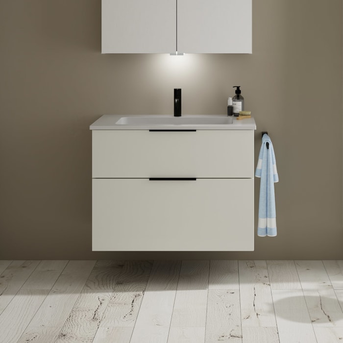 burgbad Eqio Waschtischkombination mit Mineralguss-Waschtisch, 82 cm, mit Griff G0200