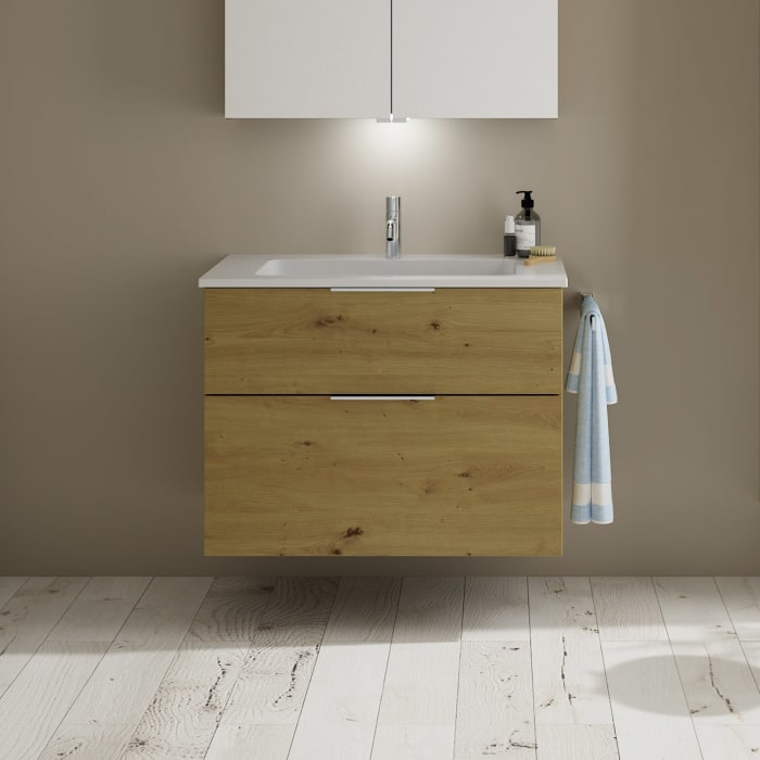 burgbad Eqio Waschtischkombination mit Mineralguss-Waschtisch, 82 cm, mit Griff G0146