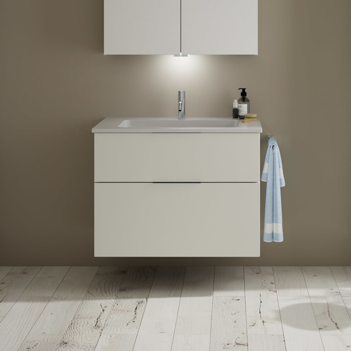 burgbad Eqio Waschtischkombination mit Mineralguss-Waschtisch, 82 cm, mit Griff G0146