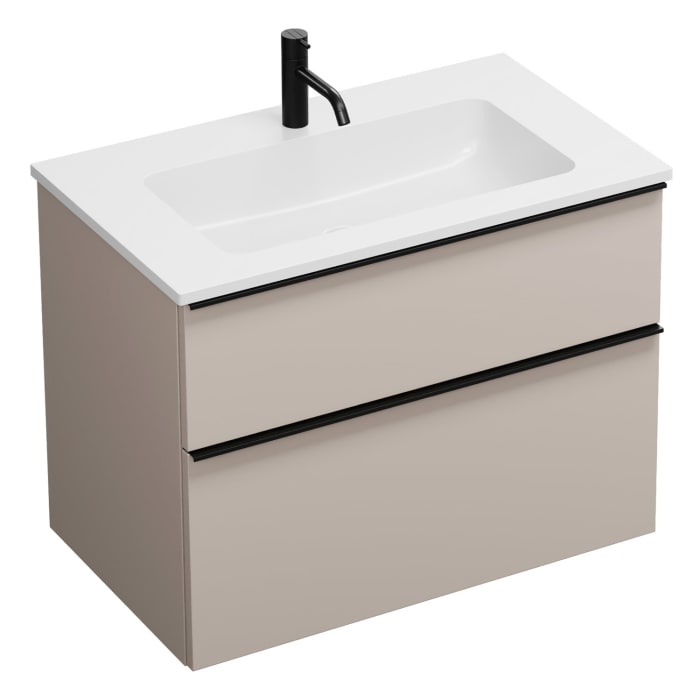 burgbad Eqio Waschtischkombination mit Mineralguss-Waschtisch, 82 cm, mit Griffleiste G0252