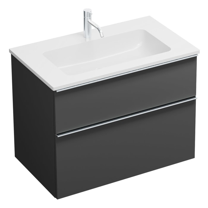 burgbad Eqio Waschtischkombination mit Mineralguss-Waschtisch, 82 cm, mit Griffleiste G0251