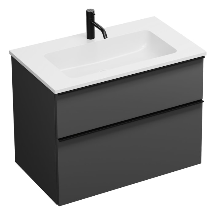 burgbad Eqio Waschtischkombination mit Mineralguss-Waschtisch, 82 cm, mit Griffleiste G0252