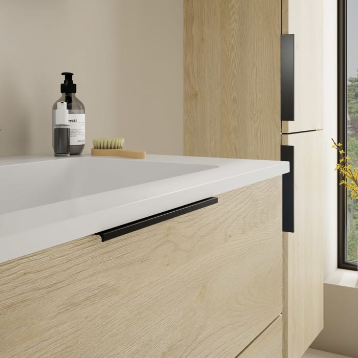 burgbad Eqio Waschtischkombination mit Mineralguss-Waschtisch, 82 cm, mit Griff G0200