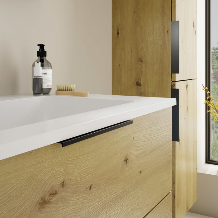 burgbad Eqio Waschtischkombination mit Mineralguss-Waschtisch, 82 cm, mit Griff G0200