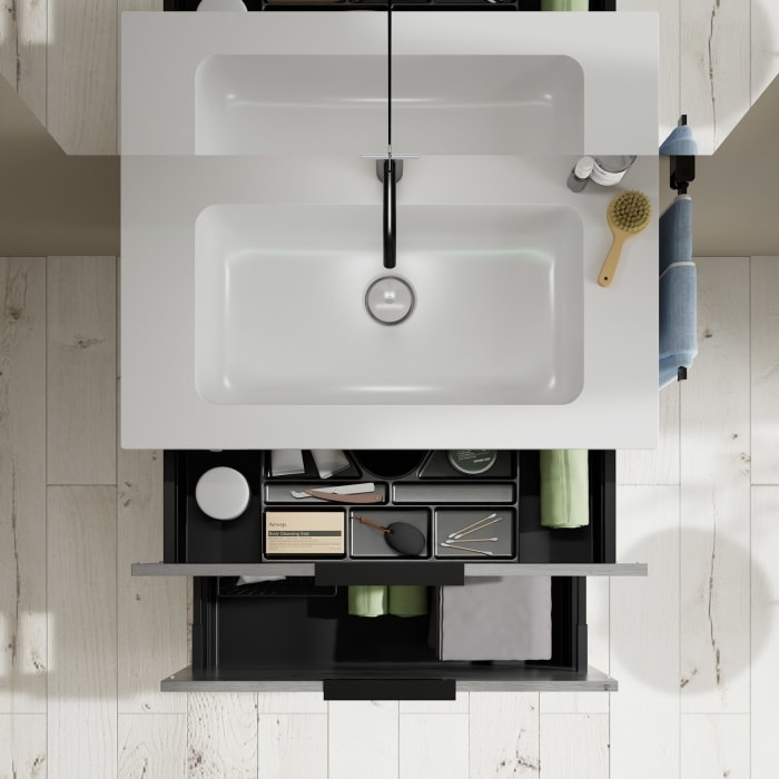 burgbad Eqio Waschtischkombination mit Mineralguss-Waschtisch, 82 cm, mit Griff G0200