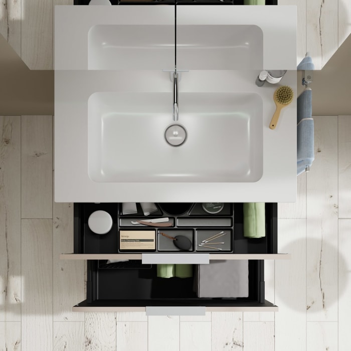 burgbad Eqio Waschtischkombination mit Mineralguss-Waschtisch, 82 cm, mit Griff G0146