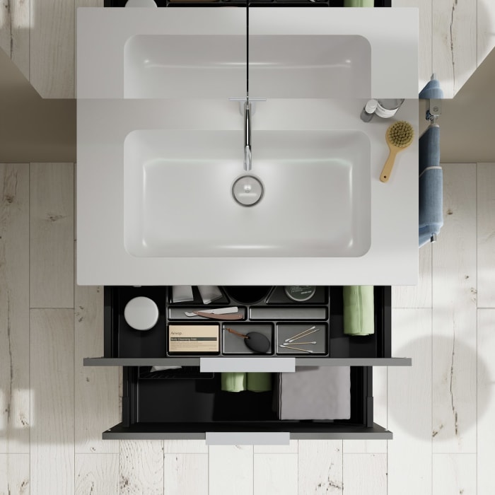 burgbad Eqio Waschtischkombination mit Mineralguss-Waschtisch, 82 cm, mit Griff G0146