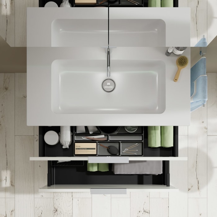 burgbad Eqio Waschtischkombination mit Mineralguss-Waschtisch, 92 cm, mit Griff G0146