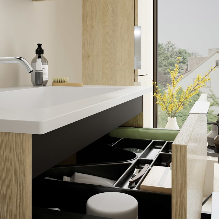 burgbad Eqio Waschtischkombination mit Mineralguss-Waschtisch, 82 cm, mit Griff G0146