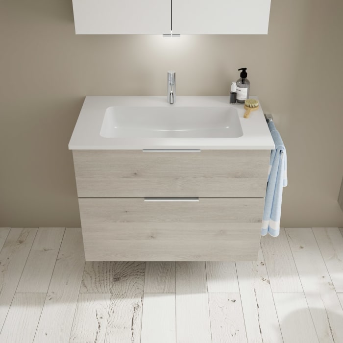 burgbad Eqio Waschtischkombination mit Mineralguss-Waschtisch, 82 cm, mit Griff G0146