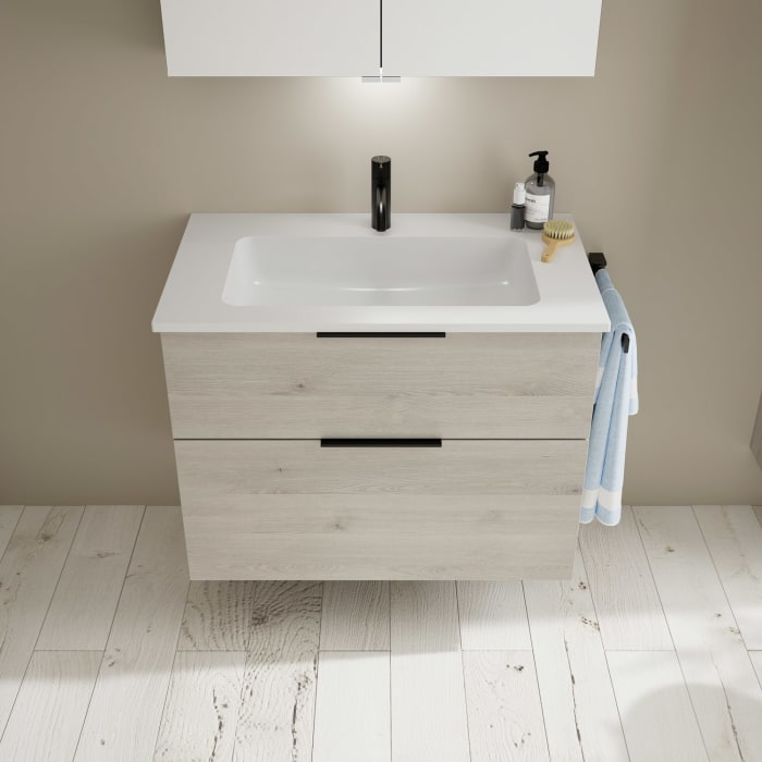 burgbad Eqio Waschtischkombination mit Mineralguss-Waschtisch, 82 cm, mit Griff G0200