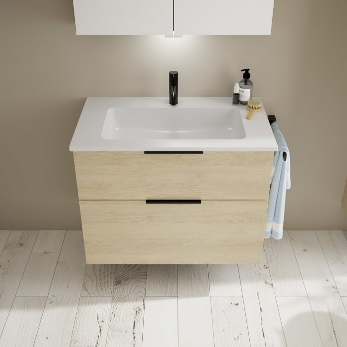 burgbad Eqio Waschtischkombination mit Mineralguss-Waschtisch, 82 cm, mit Griff G0200