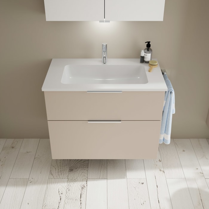 burgbad Eqio Waschtischkombination mit Mineralguss-Waschtisch, 82 cm, mit Griff G0146