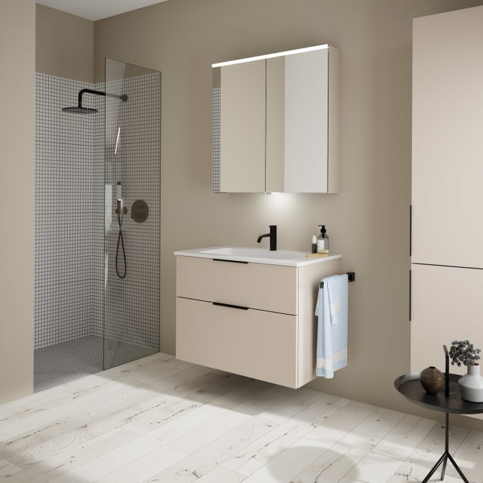 burgbad Eqio Waschtischkombination mit Mineralguss-Waschtisch, 82 cm, mit Griff G0200