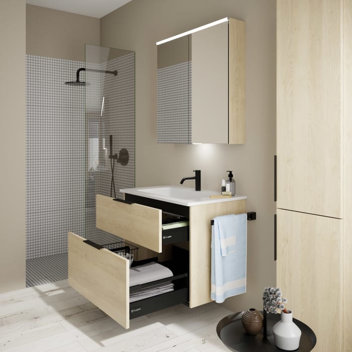 burgbad Eqio Waschtischkombination mit Mineralguss-Waschtisch, 82 cm, mit Griff G0200