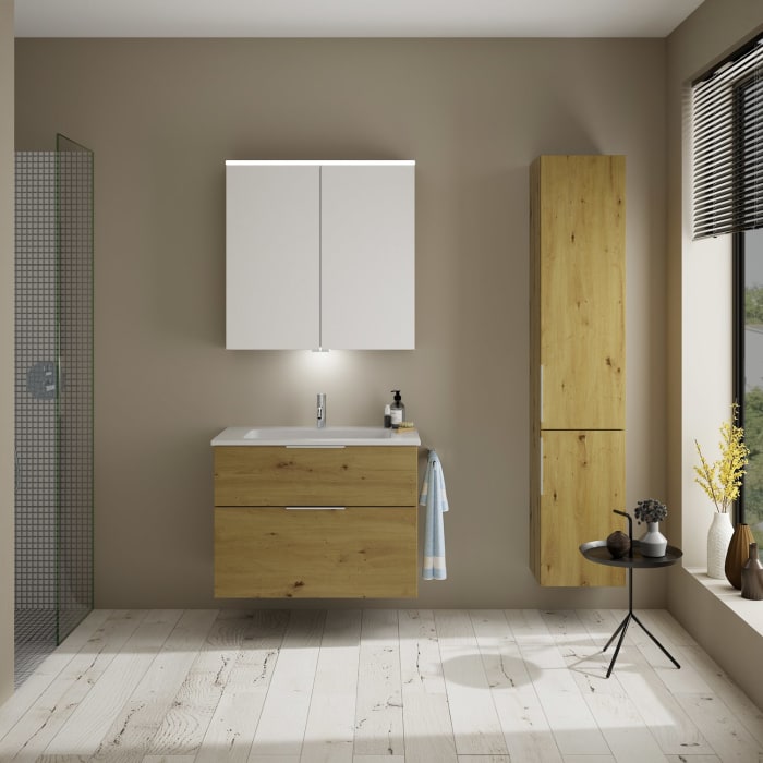 burgbad Eqio Waschtischkombination mit Mineralguss-Waschtisch, 82 cm, mit Griff G0146