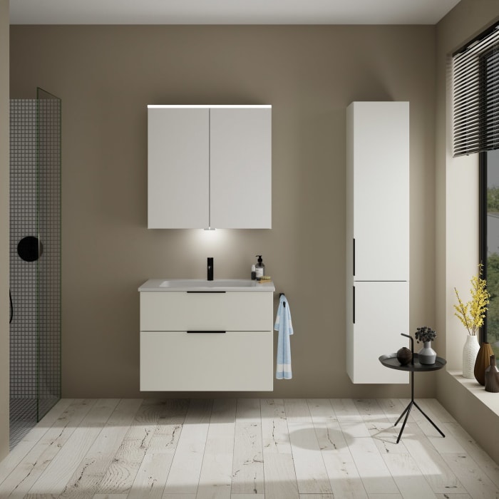 burgbad Eqio Waschtischkombination mit Mineralguss-Waschtisch, 82 cm, mit Griff G0200