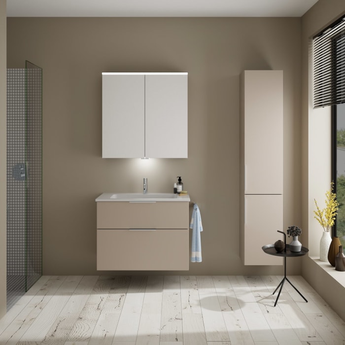 burgbad Eqio Waschtischkombination mit Mineralguss-Waschtisch, 82 cm, mit Griff G0146