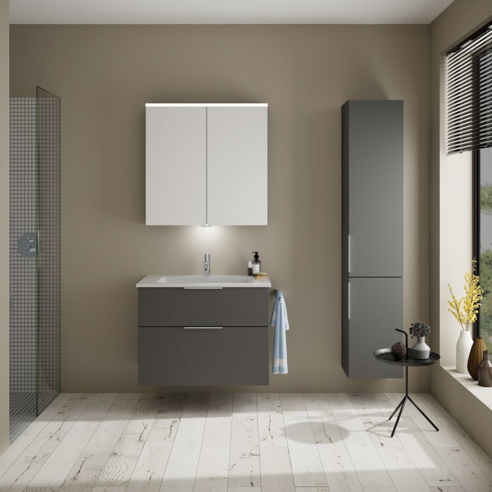 burgbad Eqio Waschtischkombination mit Mineralguss-Waschtisch, 82 cm, mit Griff G0146