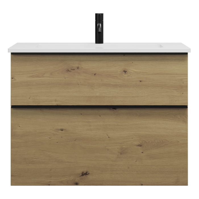 burgbad Eqio Waschtischkombination mit Mineralguss-Waschtisch, 82 cm, mit Griffleiste G0252