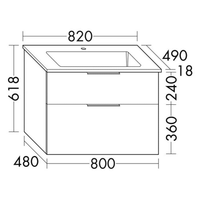 burgbad Eqio Waschtischkombination mit Mineralguss-Waschtisch, 82 cm, mit Griffleiste G0252