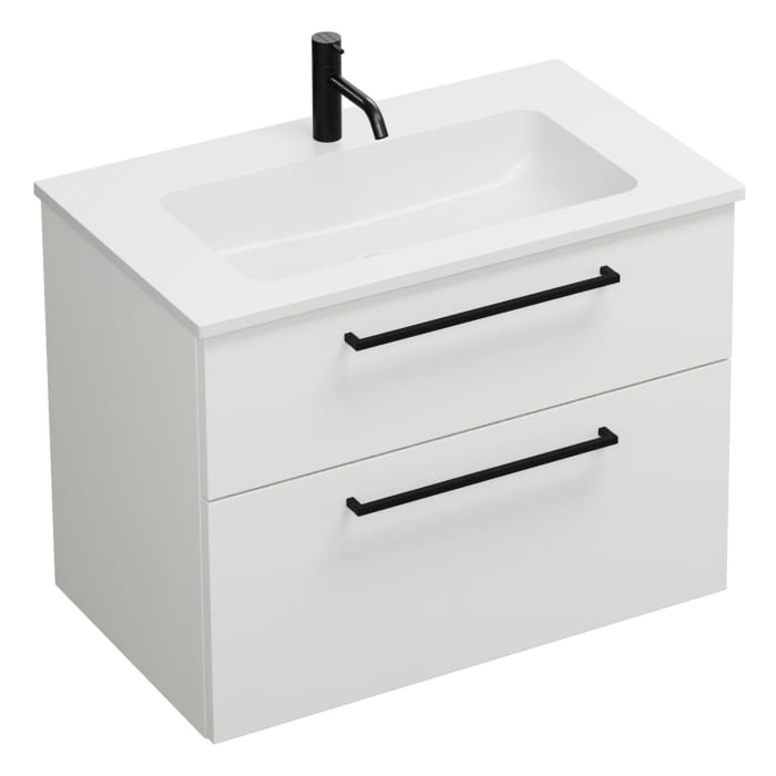 burgbad Eqio Waschtischkombination mit Mineralguss-Waschtisch, 82 cm, mit Stangengriff G0234