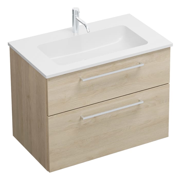 burgbad Eqio Waschtischkombination mit Mineralguss-Waschtisch, 82 cm, mit Stangengriff P95