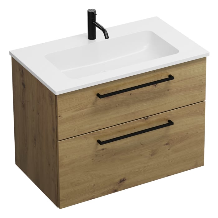 burgbad Eqio Waschtischkombination mit Mineralguss-Waschtisch, 82 cm, mit Stangengriff G0234