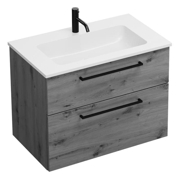 burgbad Eqio Waschtischkombination mit Mineralguss-Waschtisch, 82 cm, mit Stangengriff G0234