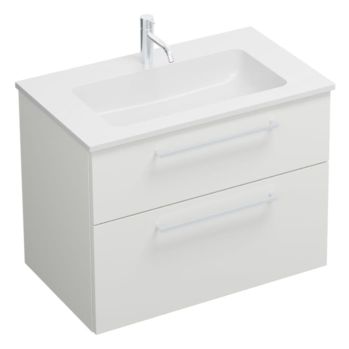 burgbad Eqio Waschtischkombination mit Mineralguss-Waschtisch, 82 cm, mit Stangengriff P95