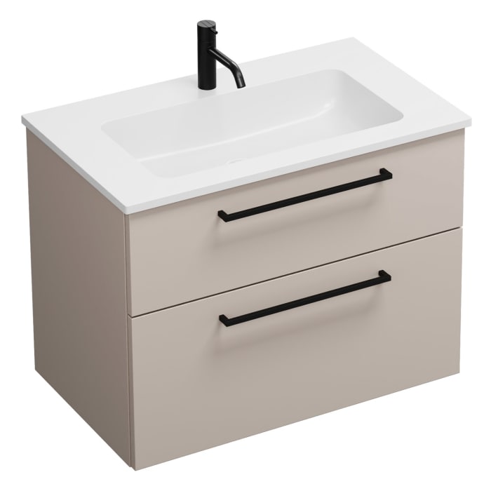 burgbad Eqio Waschtischkombination mit Mineralguss-Waschtisch, 82 cm, mit Stangengriff G0234