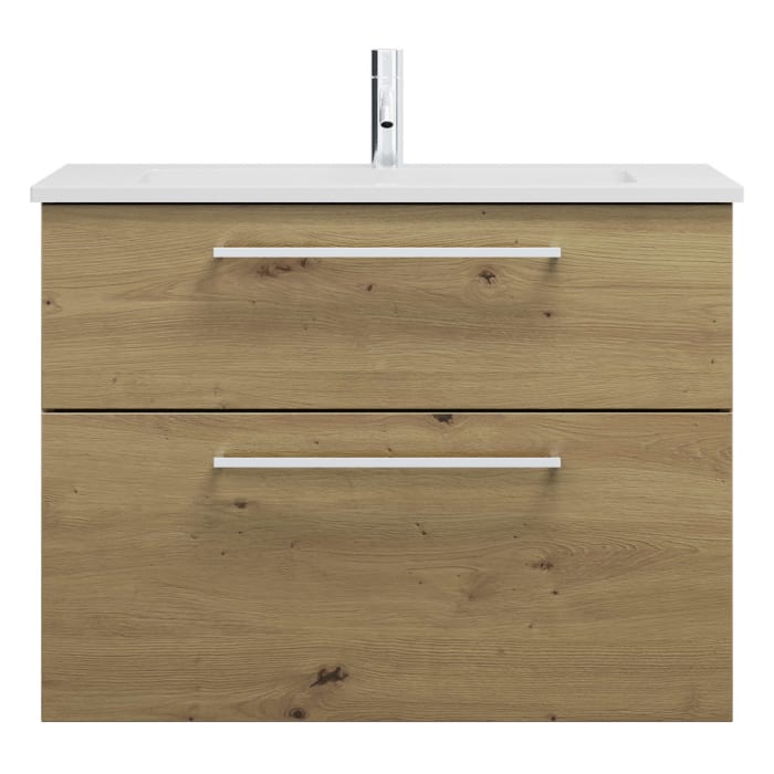 burgbad Eqio Waschtischkombination mit Mineralguss-Waschtisch, 82 cm, mit Stangengriff P95