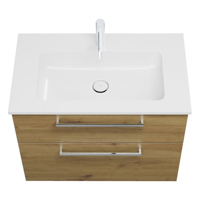 burgbad Eqio Waschtischkombination mit Mineralguss-Waschtisch, 82 cm, mit Stangengriff P95