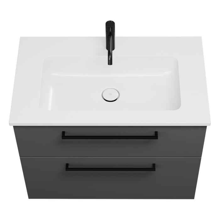 burgbad Eqio Waschtischkombination mit Mineralguss-Waschtisch, 82 cm, mit Stangengriff G0234